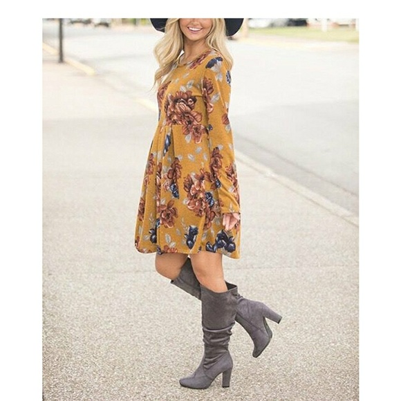 🖤HP x2 🖤TUVA Yellow Floral Long Sleeve Dress - Picture 2 of 6